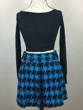 Express Blue Black Houndstooth Mini Skirt 0 XS